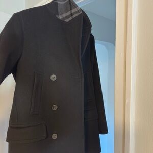 Like New BURBERRY Men’s Wool Check-Undercollar Peacoat